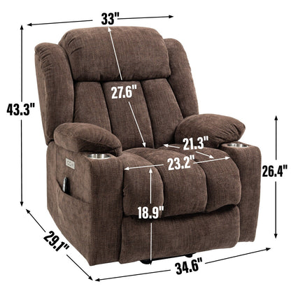 Chenille Power Lift Recliner 8 Point Vibration Massage Chair with Waist Heating, USB Ports and Stainless Steel Cup Holder