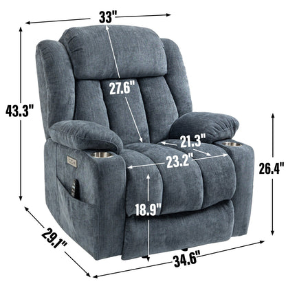 Chenille Power Lift Recliner 8 Point Vibration Massage Chair with Waist Heating, USB Ports and Stainless Steel Cup Holder