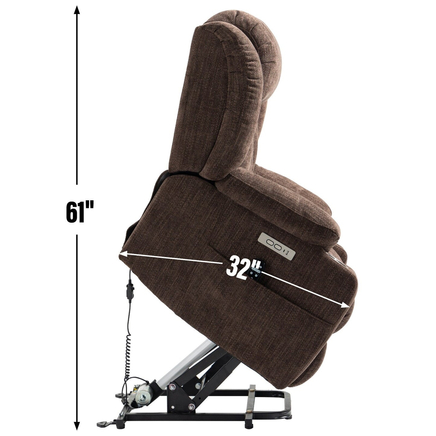 Chenille Power Lift Recliner 8 Point Vibration Massage Chair with Waist Heating, USB Ports and Stainless Steel Cup Holder