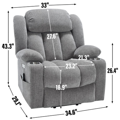 Chenille Power Lift Recliner 8 Point Vibration Massage Chair with Waist Heating, USB Ports and Stainless Steel Cup Holder