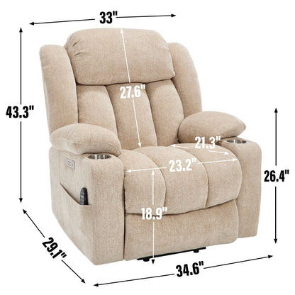 Chenille Power Lift Recliner 8 Point Vibration Massage Chair with Waist Heating, USB Ports and Stainless Steel Cup Holder
