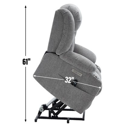 Chenille Power Lift Recliner 8 Point Vibration Massage Chair with Waist Heating, USB Ports and Stainless Steel Cup Holder