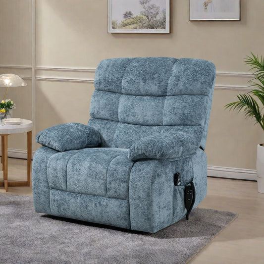 Chenille Power Lift Recliner Chair for Big and Tall with Massage, Heat, Dual Motors, and 180° Recline