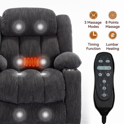 Chenille Power Lift Recliner Chair with Massage and Lumbar Heating, Dual Cup Holders