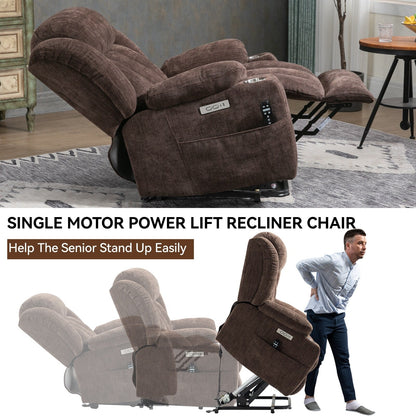 Chenille Power Lift Recliner Chair with Massage and Lumbar Heating, Dual Cup Holders