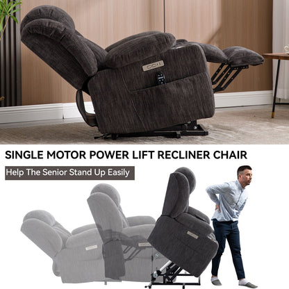 Chenille Power Lift Recliner Chair with Massage and Lumbar Heating, Dual Cup Holders