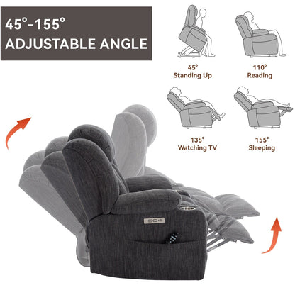 Chenille Power Lift Recliner Chair with Massage and Lumbar Heating, Dual Cup Holders