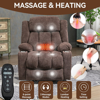 Chenille Power Lift Recliner Chair with Massage and Lumbar Heating, Dual Cup Holders