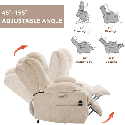 Chenille Power Lift Recliner Chair with Massage and Lumbar Heating, Dual Cup Holders