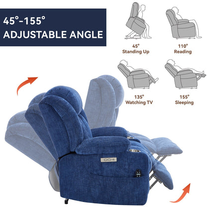 Chenille Power Lift Recliner Chair with Massage and Lumbar Heating, Dual Cup Holders
