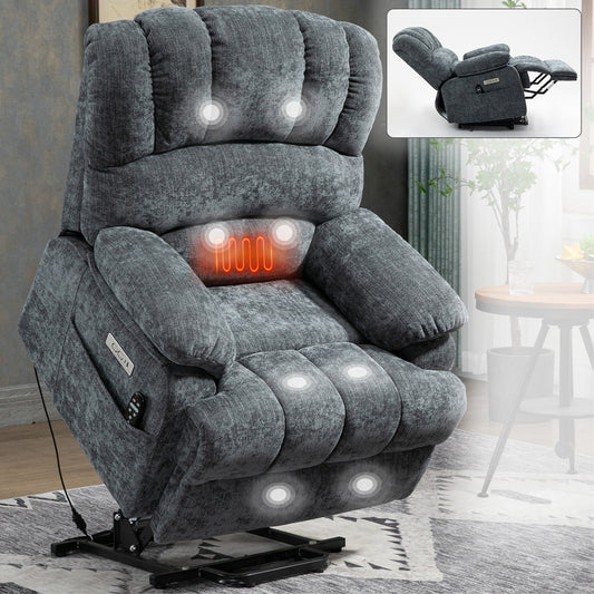 Chenille Power Lift Recliner with Massage Heat, USB,Max 155Â° Reclining