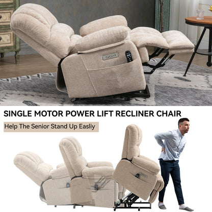 Chenille Power Lift Recliner with Massage Heat, USB,Max 155Â° Reclining