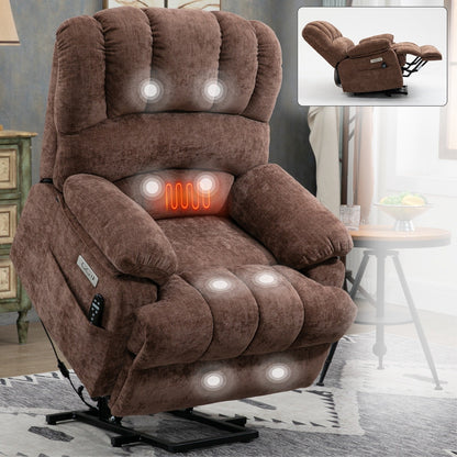 Chenille Power Lift Recliner with Massage Heat, USB,Max 155Â° Reclining