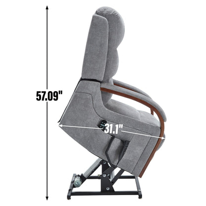 Chenille Power Lift Recliner with Massage & Wood Armrests