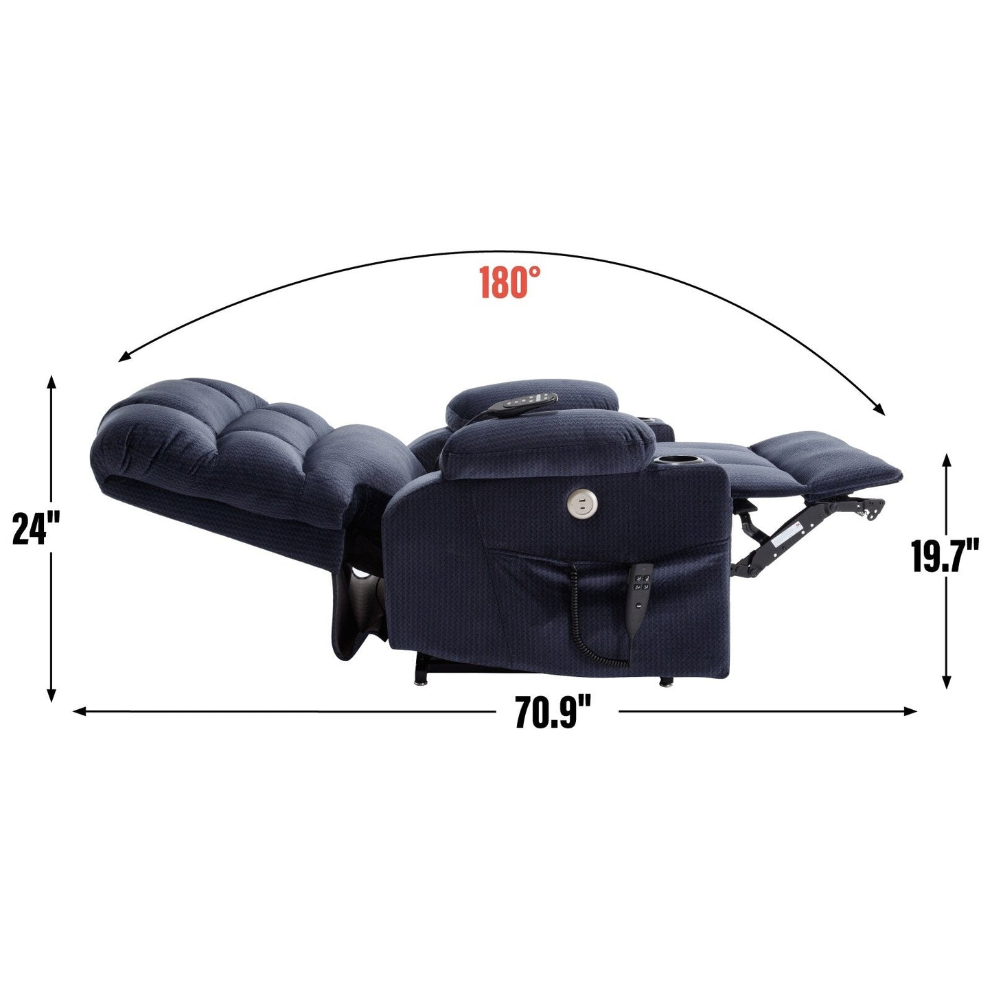 Chenille Power Lift Recliner with Massage, Heating & Cup Holders