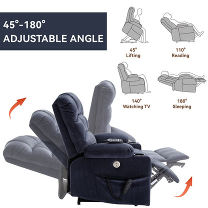 Chenille Power Lift Recliner with Massage, Heating & Cup Holders