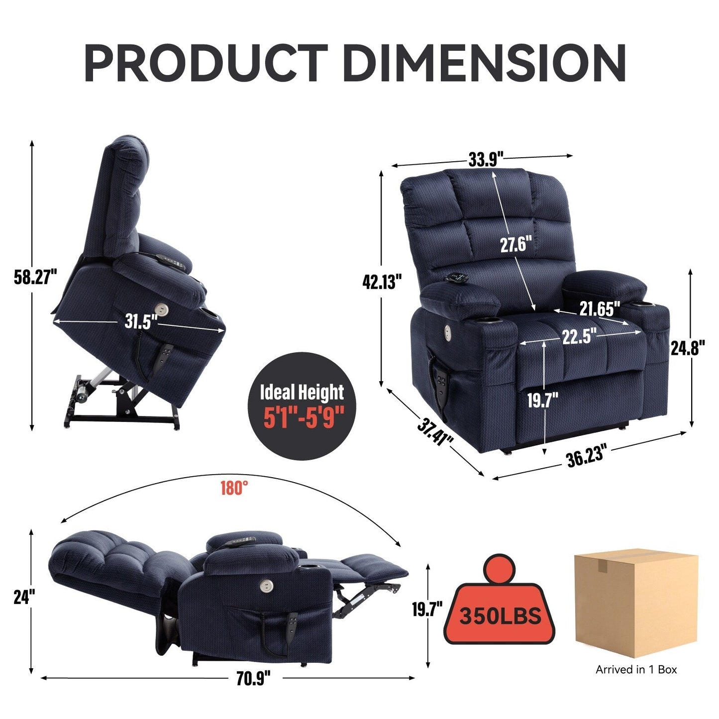 Chenille Power Lift Recliner with Massage, Heating & Cup Holders
