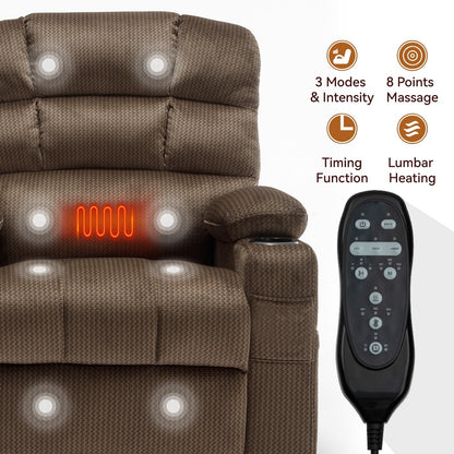 Chenille Power Lift Recliner with Massage, Heating & Cup Holders