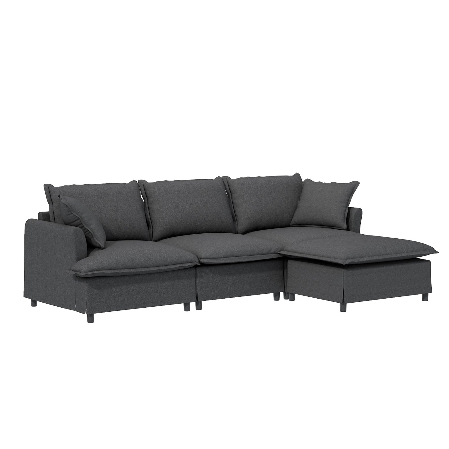 Chenille Sectional Sofa With Ottoman,L Shaped Cloud Couch Set With Throw Pillows,Free Combination,4 Seat Modular Upholstered