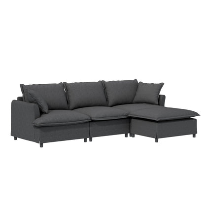 Chenille Sectional Sofa With Ottoman,L Shaped Cloud Couch Set With Throw Pillows,Free Combination,4 Seat Modular Upholstered