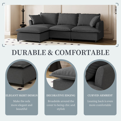 Chenille Sectional Sofa With Ottoman,L Shaped Cloud Couch Set With Throw Pillows,Free Combination,4 Seat Modular Upholstered