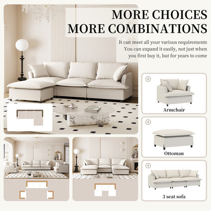 Chenille Sectional Sofa With Ottoman,L Shaped Cloud Couch Set With Throw Pillows,Free Combination,4 Seat Modular Upholstered