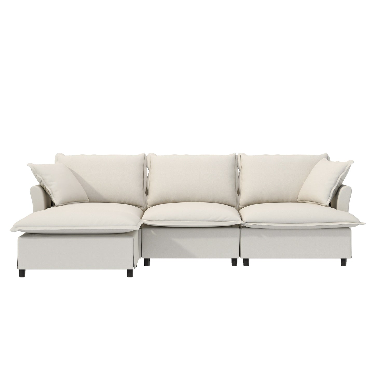 Chenille Sectional Sofa With Ottoman,L Shaped Cloud Couch Set With Throw Pillows,Free Combination,4 Seat Modular Upholstered