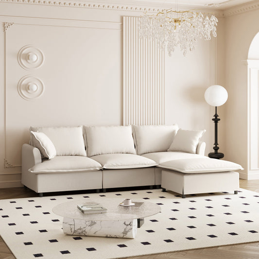 Chenille Sectional Sofa With Ottoman,L Shaped Cloud Couch Set With Throw Pillows,Free Combination,4 Seat Modular Upholstered