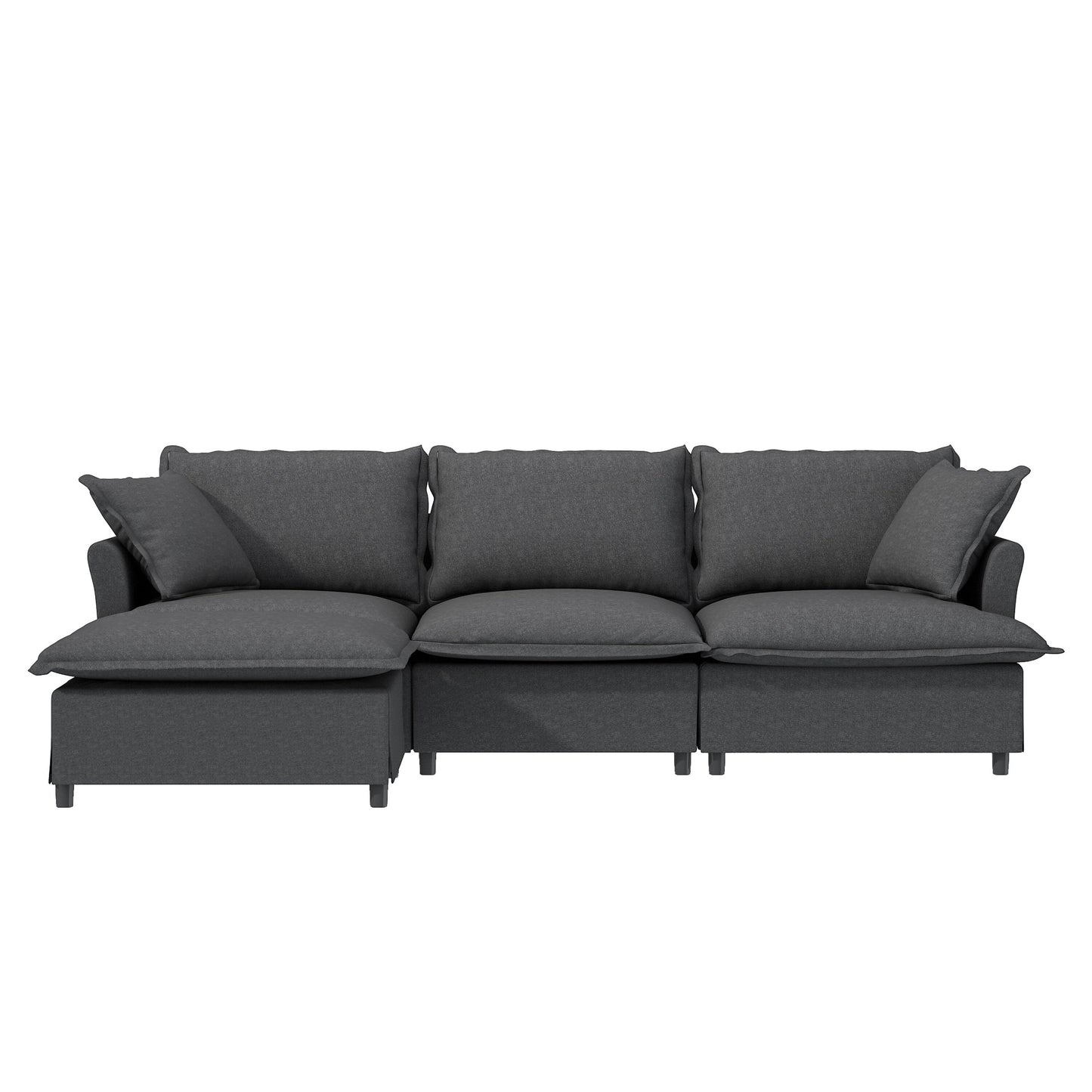 Chenille Sectional Sofa With Ottoman,L Shaped Cloud Couch Set With Throw Pillows,Free Combination,4 Seat Modular Upholstered