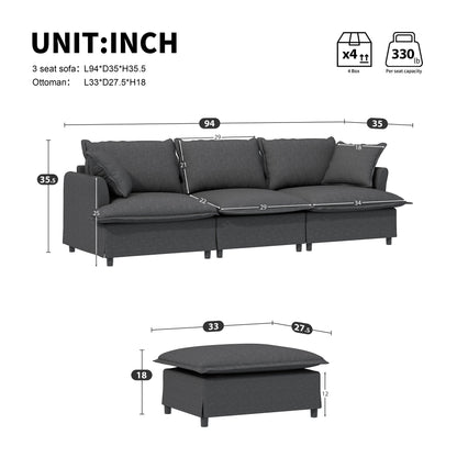 Chenille Sectional Sofa With Ottoman,L Shaped Cloud Couch Set With Throw Pillows,Free Combination,4 Seat Modular Upholstered