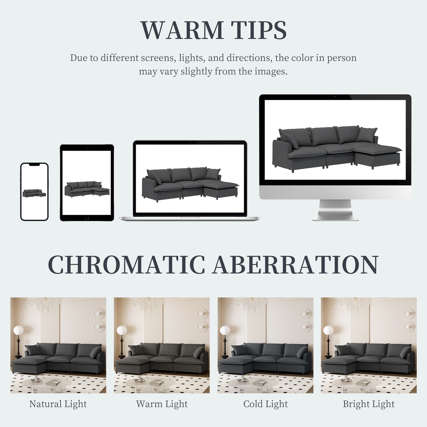Chenille Sectional Sofa With Ottoman,L Shaped Cloud Couch Set With Throw Pillows,Free Combination,4 Seat Modular Upholstered