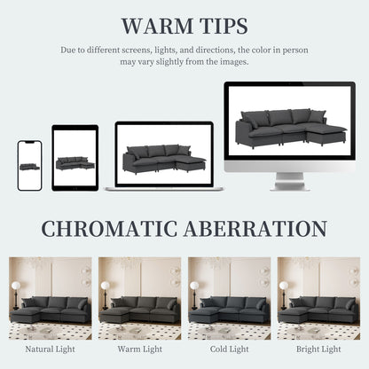 Chenille Sectional Sofa With Ottoman,L Shaped Cloud Couch Set With Throw Pillows,Free Combination,4 Seat Modular Upholstered