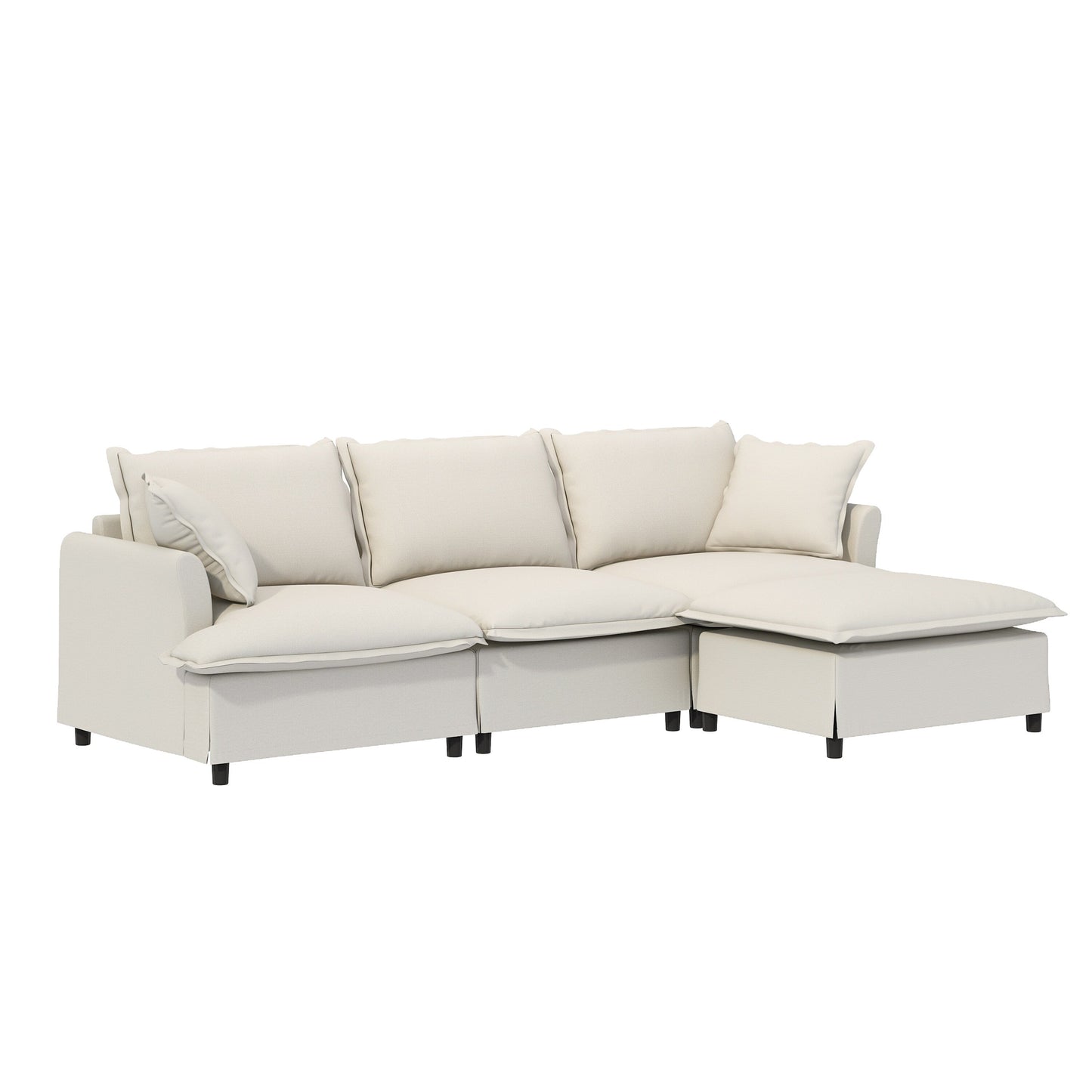 Chenille Sectional Sofa With Ottoman,L Shaped Cloud Couch Set With Throw Pillows,Free Combination,4 Seat Modular Upholstered