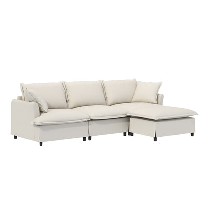 Chenille Sectional Sofa With Ottoman,L Shaped Cloud Couch Set With Throw Pillows,Free Combination,4 Seat Modular Upholstered