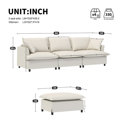 Chenille Sectional Sofa With Ottoman,L Shaped Cloud Couch Set With Throw Pillows,Free Combination,4 Seat Modular Upholstered