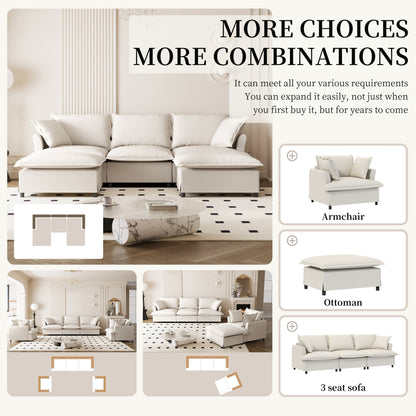Chenille Sectional Sofa With Ottoman,U Shaped Cloud Sleeper Couch Set With Pillows,Free Combination,5 Seat Modular Upholstered