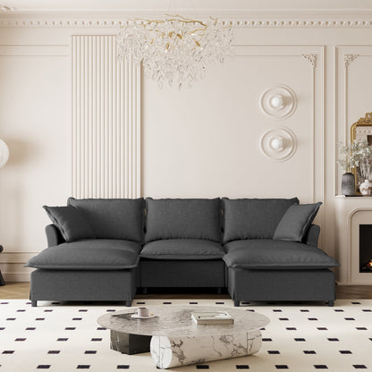 Chenille Sectional Sofa With Ottoman,U Shaped Cloud Sleeper Couch Set With Pillows,Free Combination,5 Seat Modular Upholstered