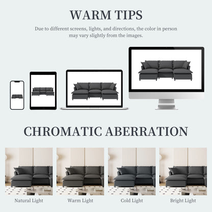 Chenille Sectional Sofa With Ottoman,U Shaped Cloud Sleeper Couch Set With Pillows,Free Combination,5 Seat Modular Upholstered