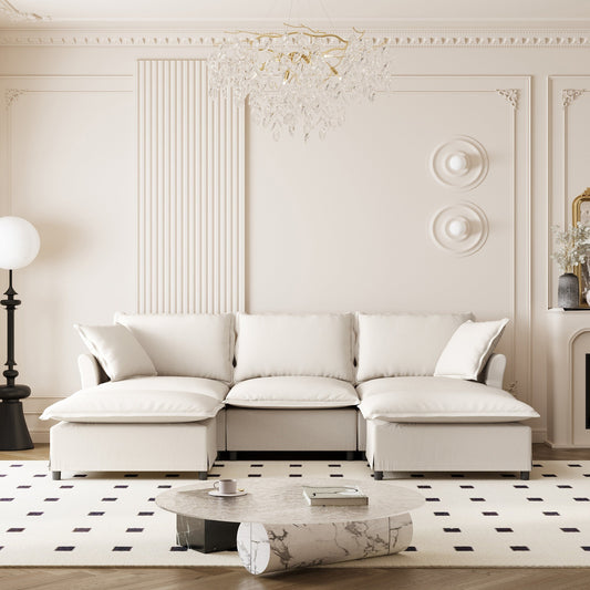 Chenille Sectional Sofa With Ottoman,U Shaped Cloud Sleeper Couch Set With Pillows,Free Combination,5 Seat Modular Upholstered
