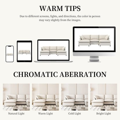 Chenille Sectional Sofa With Ottoman,U Shaped Cloud Sleeper Couch Set With Pillows,Free Combination,5 Seat Modular Upholstered