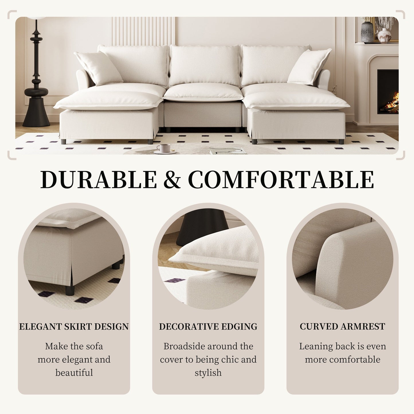 Chenille Sectional Sofa With Ottoman,U Shaped Cloud Sleeper Couch Set With Pillows,Free Combination,5 Seat Modular Upholstered