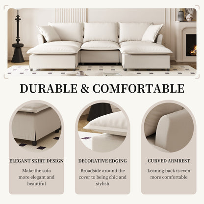 Chenille Sectional Sofa With Ottoman,U Shaped Cloud Sleeper Couch Set With Pillows,Free Combination,5 Seat Modular Upholstered