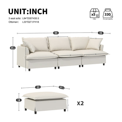 Chenille Sectional Sofa With Ottoman,U Shaped Cloud Sleeper Couch Set With Pillows,Free Combination,5 Seat Modular Upholstered