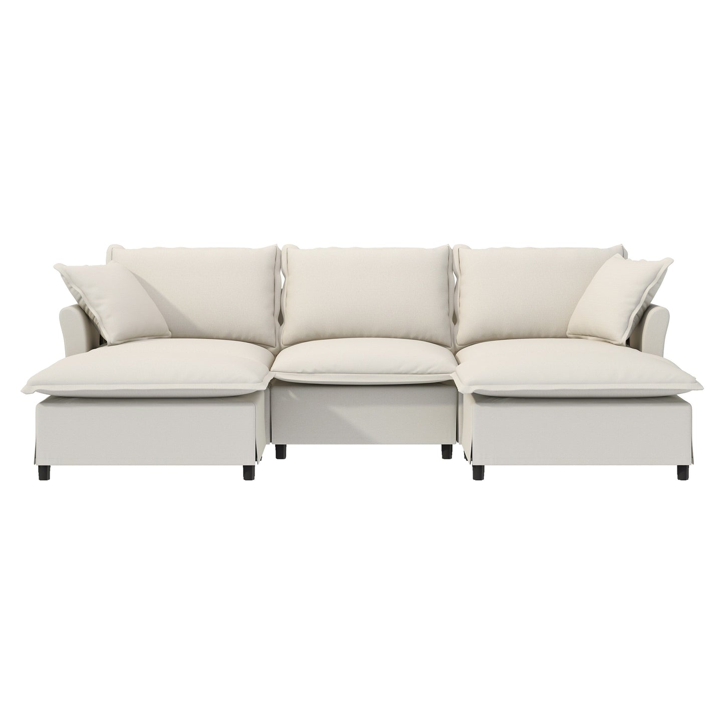 Chenille Sectional Sofa With Ottoman,U Shaped Cloud Sleeper Couch Set With Pillows,Free Combination,5 Seat Modular Upholstered