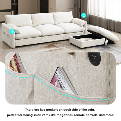 Chenille Sectional Sofa With Storage Ottoman And Pockets,Adjustable Phone Holder,Wide Seat,L Shaped Couch Set With Usb Charger