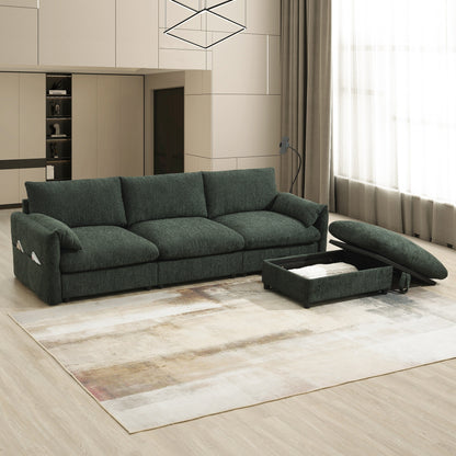 Chenille Sectional Sofa With Storage Ottoman And Pockets,Adjustable Phone Holder,Wide Seat,L Shaped Couch Set With Usb Charger