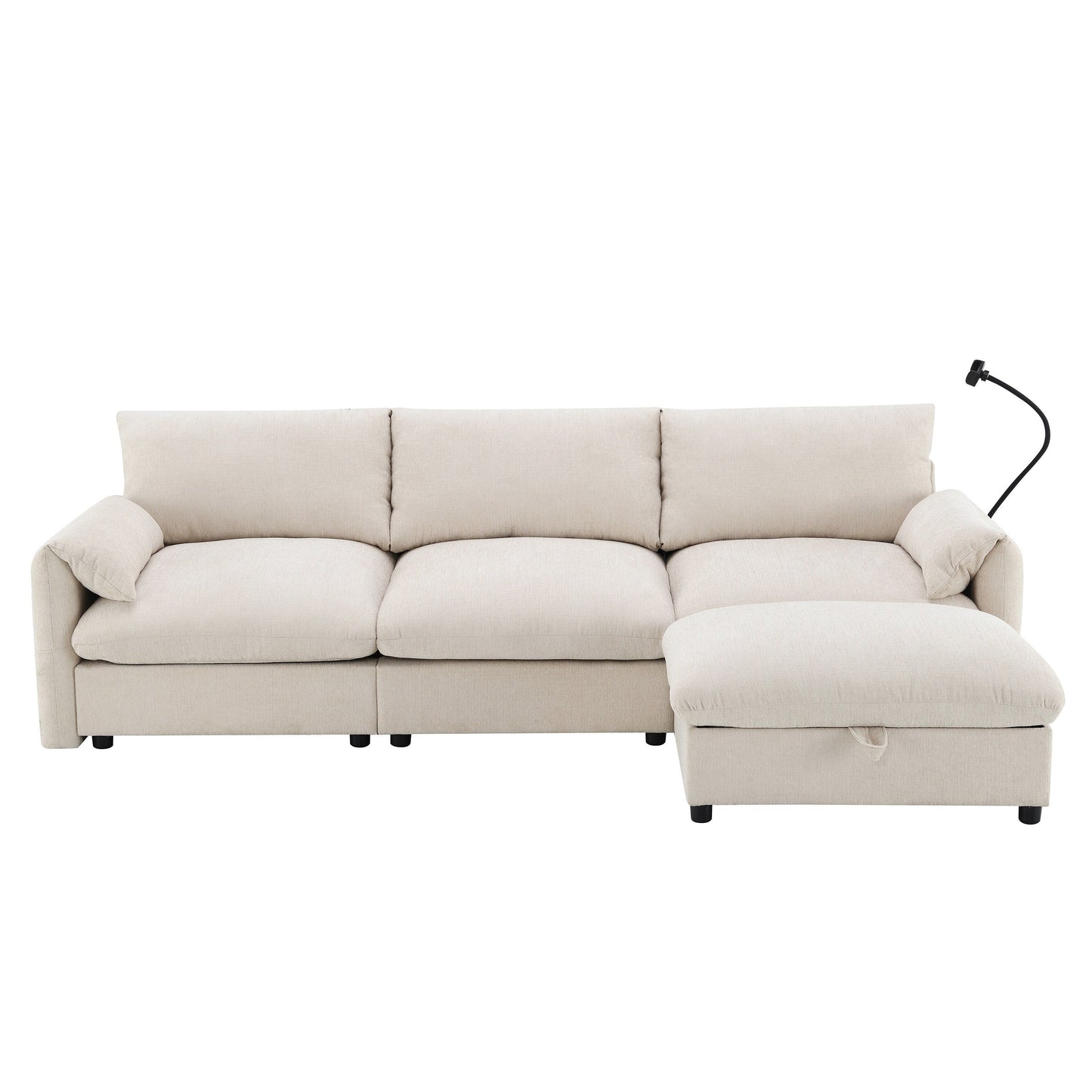 Chenille Sectional Sofa With Storage Ottoman And Pockets,Adjustable Phone Holder,Wide Seat,L Shaped Couch Set With Usb Charger
