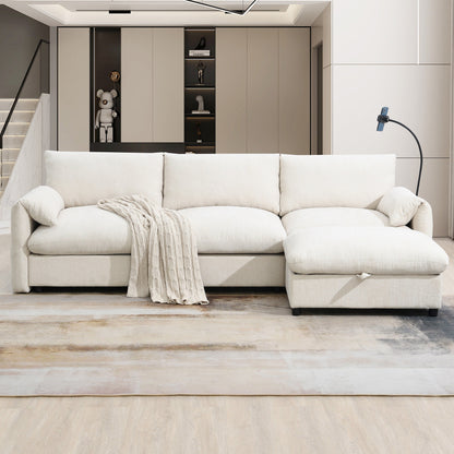 Chenille Sectional Sofa With Storage Ottoman And Pockets,Adjustable Phone Holder,Wide Seat,L Shaped Couch Set With Usb Charger
