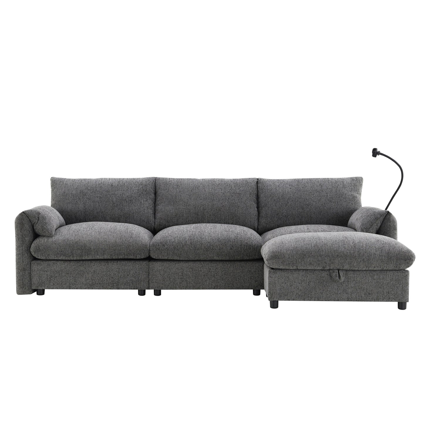 Chenille Sectional Sofa With Storage Ottoman And Pockets,Adjustable Phone Holder,Wide Seat,L Shaped Couch Set With Usb Charger