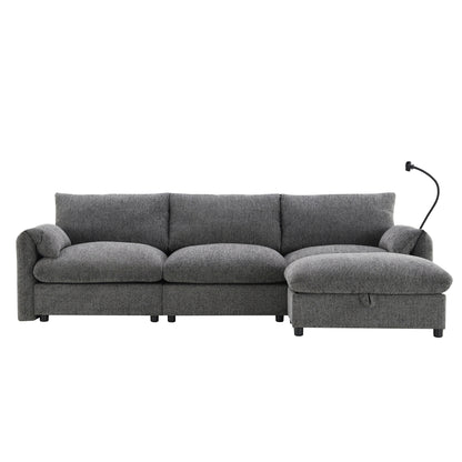 Chenille Sectional Sofa With Storage Ottoman And Pockets,Adjustable Phone Holder,Wide Seat,L Shaped Couch Set With Usb Charger